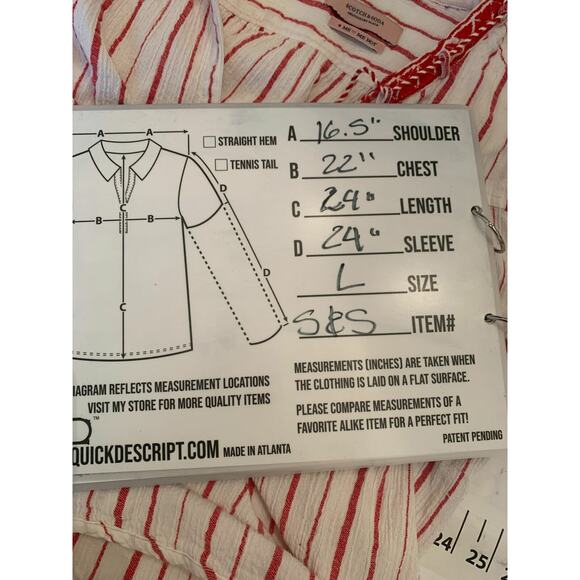 Scotch & Soda white red stripes long sleeves boho tunic top size Large - Picture 9 of 9